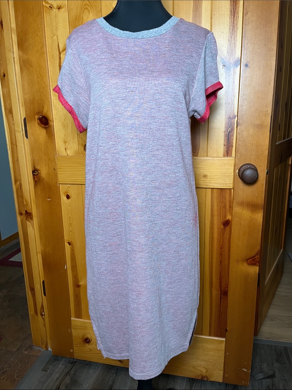 Mystree Heathered Pink Midi Shift Dress with Contrast Trim